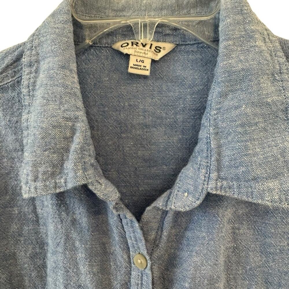 Orvis Denim Blue Casual Button Down Shirt Linen Rayon Large - Picture 2 of 7